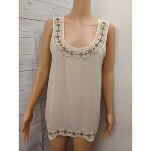 Philosophy Cream Beige Top Beige Semi Sheer Sleeveless Size M